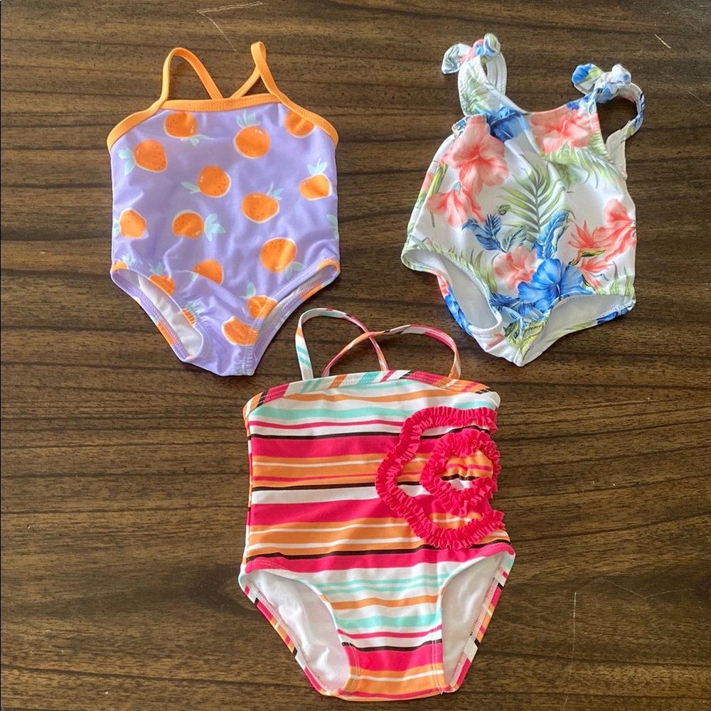 wonder nation Girls One-Piece Swim Set - Purple, Orange, White, Blue, Pink